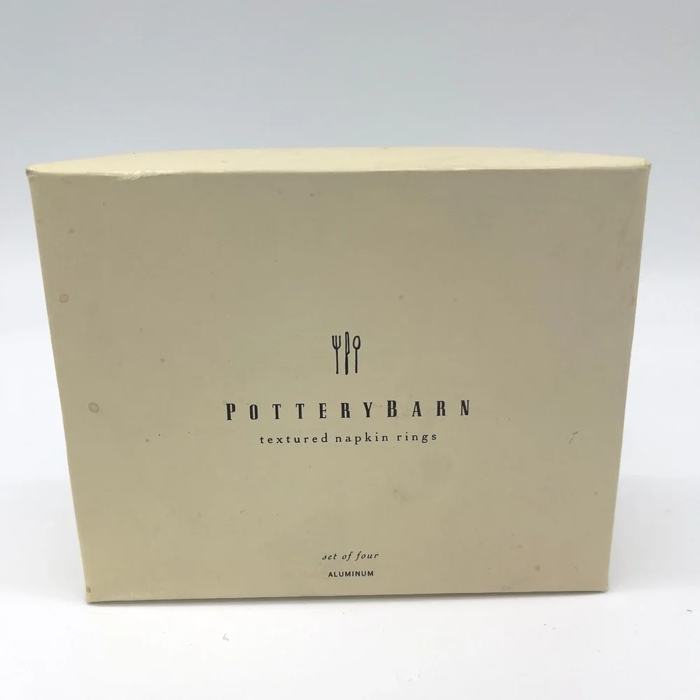 Pottery Barn Napkin Rings‎ Set Of 4 Textured Aluminum Silver Modern Table Decor